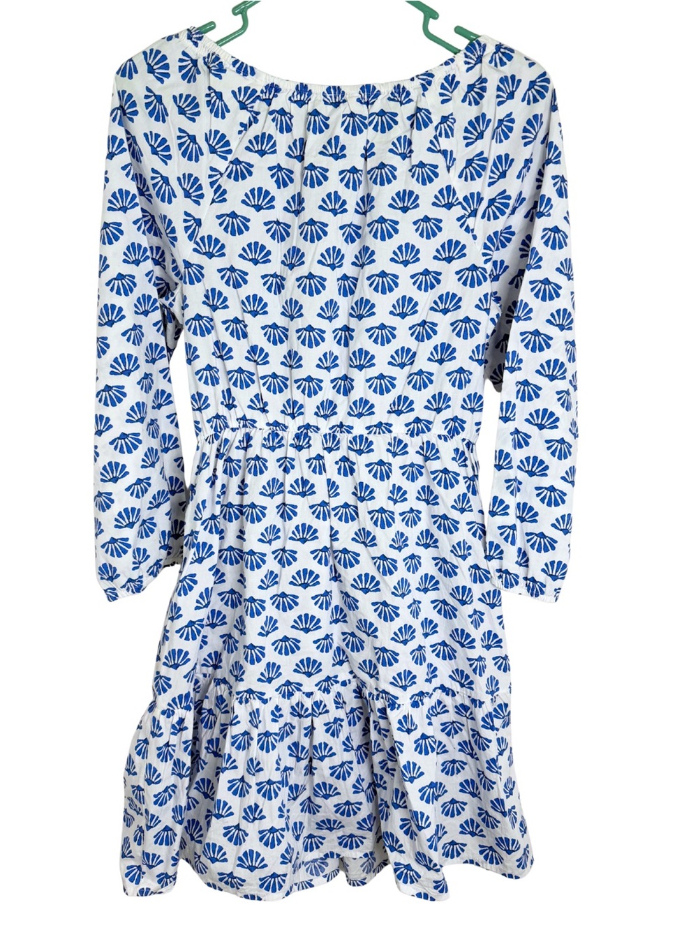 J. Crew White Long Sleeve Knee Length Dress with Blue Motif Size 2 - Picture 2 of 5